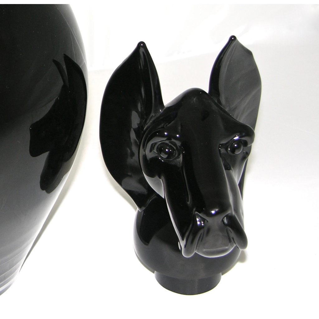 Formia 2001 Italian Set of 3 Black Murano Glass Bottles with Dog Head Stopper - Cosulich Interiors & Antiques