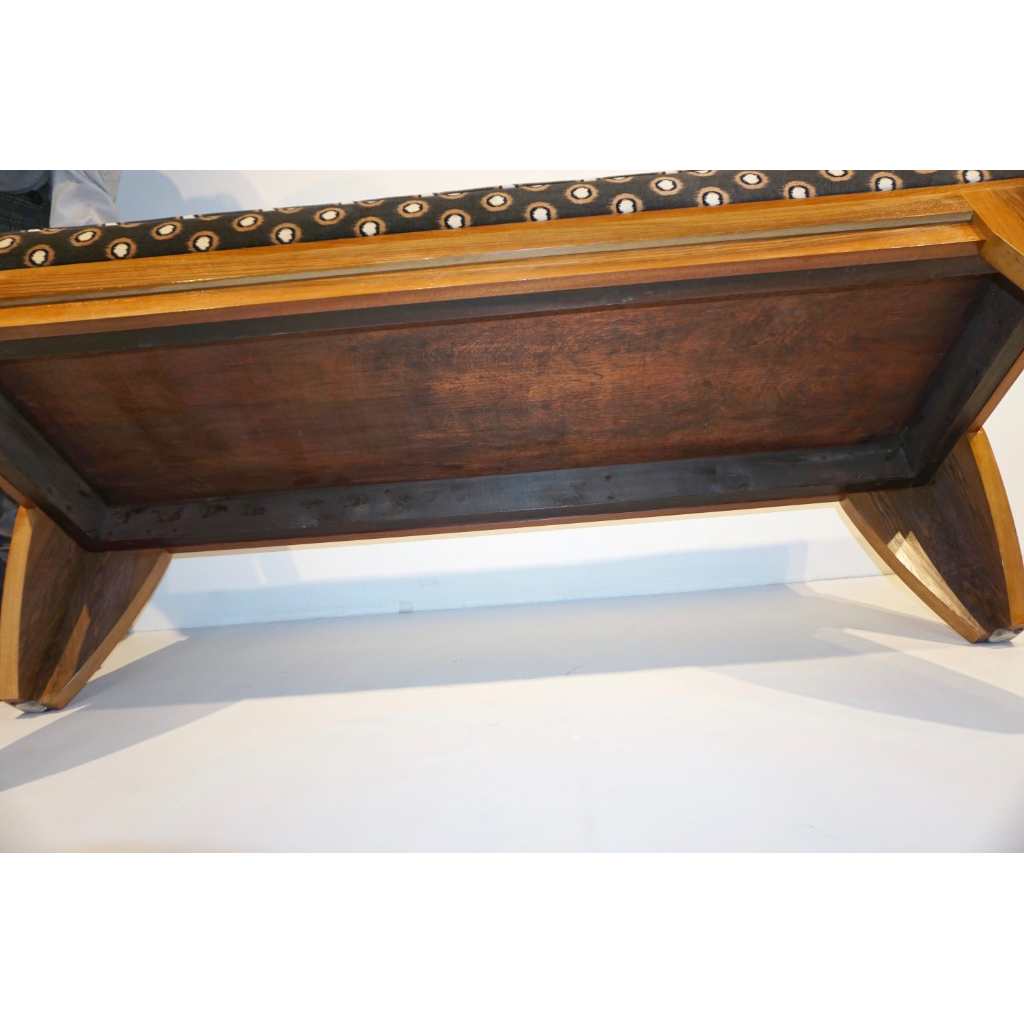 Smania 1970s Vintage Italian Brown and White Modern Design Bench in Solid Walnut - Cosulich Interiors & Antiques