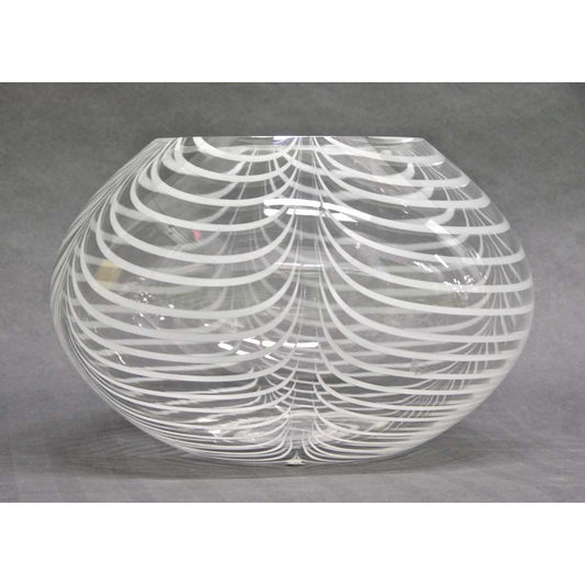 Formia 1970s Modern Italian Crystal Murano Glass Bowl with White Filigrana - Cosulich Interiors & Antiques