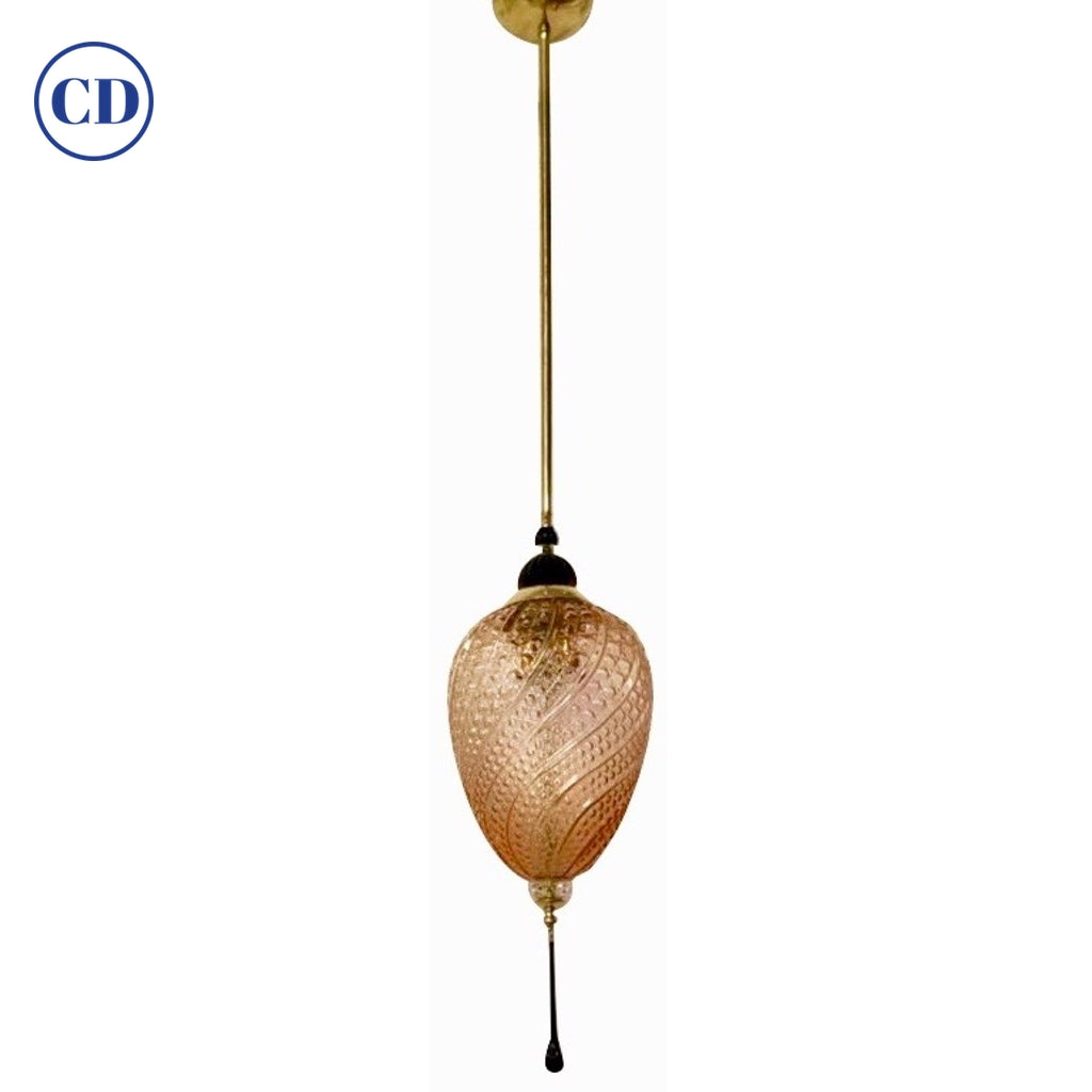 Bespoke Italian Oval Black and Pink Crystal Murano Glass Brass Egg Pendant Light