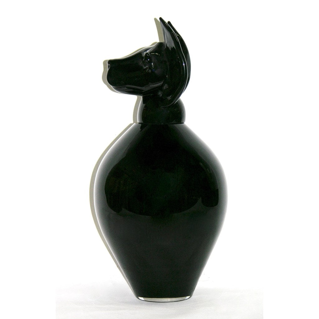 Formia 2001 Italian Set of 3 Black Murano Glass Bottles with Dog Head Stopper - Cosulich Interiors & Antiques