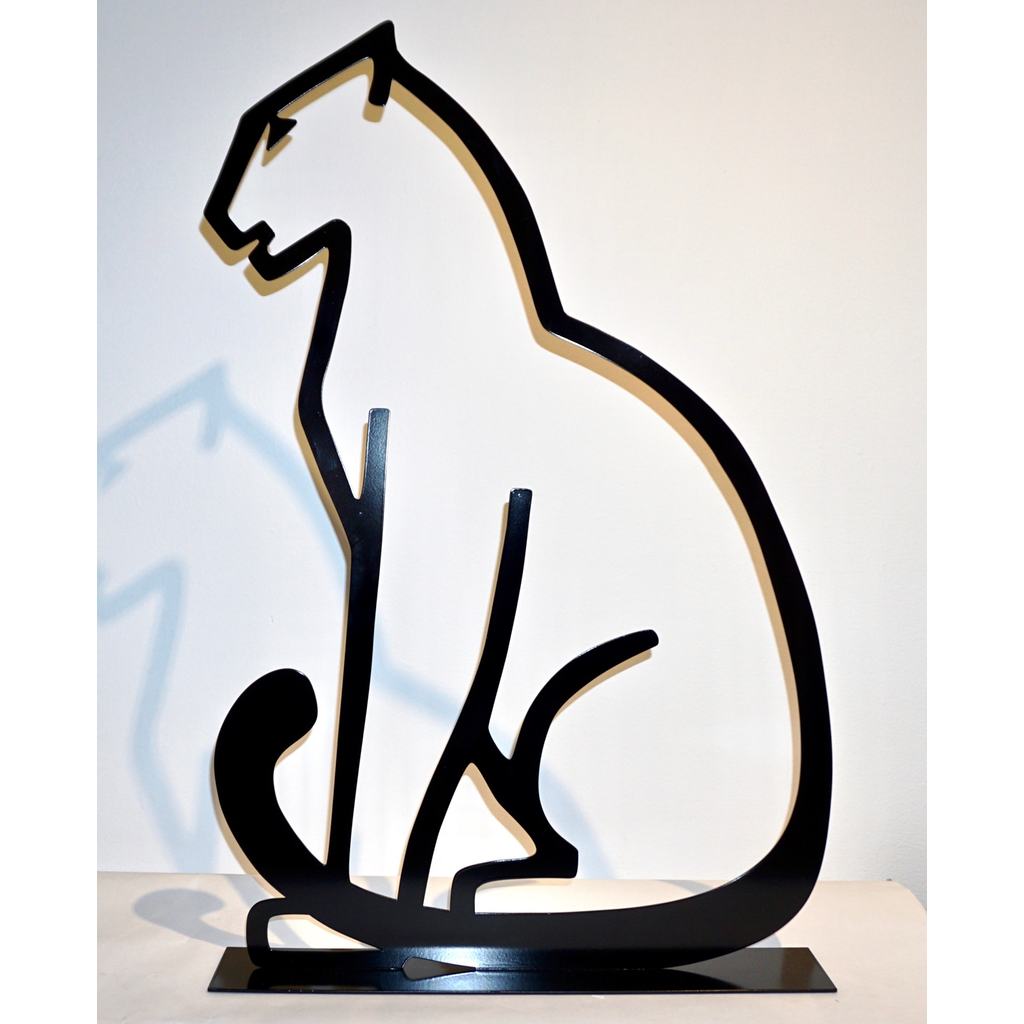1980 Italian Minimalist Design Black Lacquered Iron Panther Silhouette Sculpture - Cosulich Interiors & Antiques