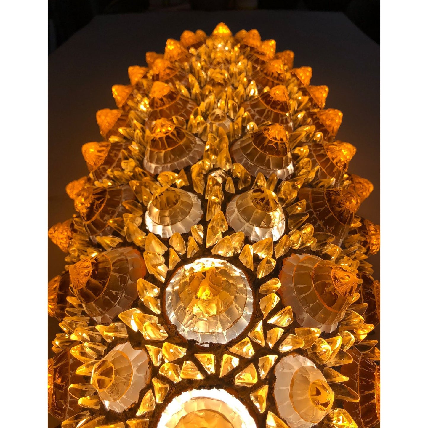 Contemporary Italian Post-Modern Amber Gold Glass Oval Silver Flush/Chandelier