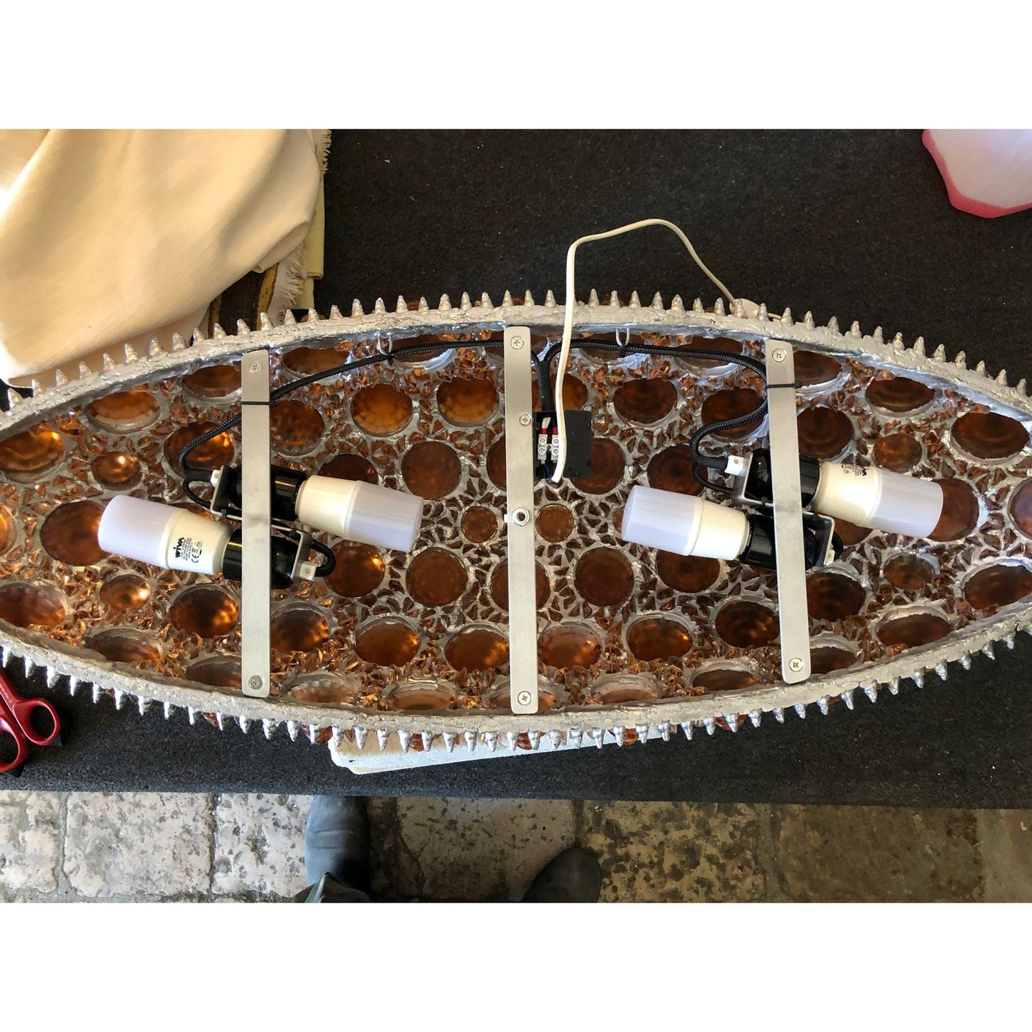 Contemporary Italian Post-Modern Amber Gold Glass Oval Silver Flush/Chandelier