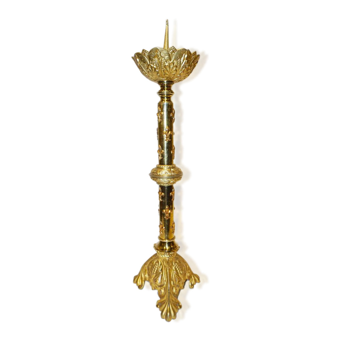 French Baroque Revival Tall Gilt Bronze Ormolu Pricket Candlestick, 1880s
