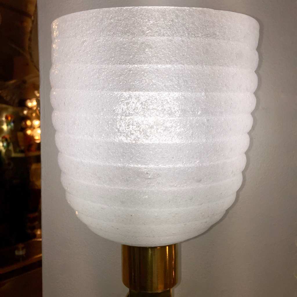 1960s Italian Pair of Art Deco Design Gold and White Murano Glass Sconces - Cosulich Interiors & Antiques