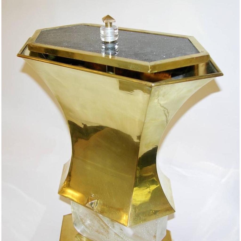 Gucci 1980s Italian Pair of Modern Gold Brass and Glass Lamps - Cosulich Interiors & Antiques