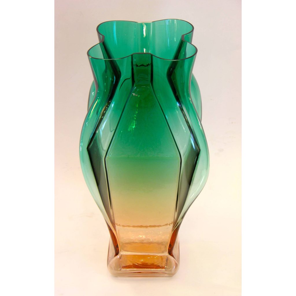1980s Toni Zuccheri for Venini Green and Orange Murano Glass Vase - Cosulich Interiors & Antiques