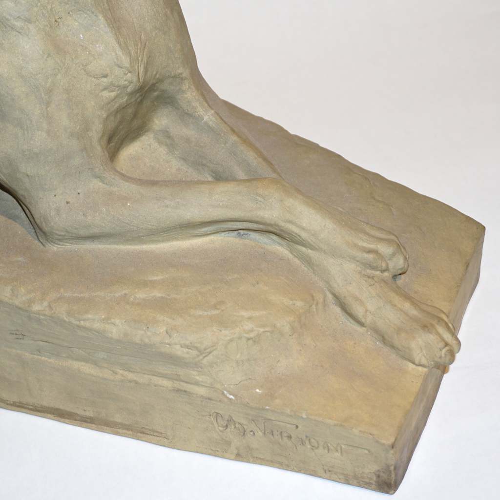 Charles Virion 1920 Antique Gray Terracotta Sculpture of a German Shepherd Dog - Cosulich Interiors & Antiques