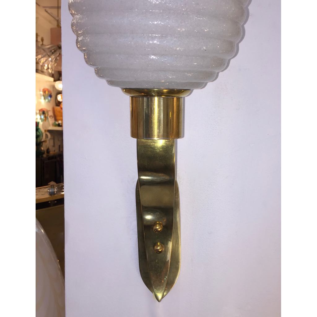 1960s Italian Pair of Art Deco Design Gold and White Murano Glass Sconces - Cosulich Interiors & Antiques