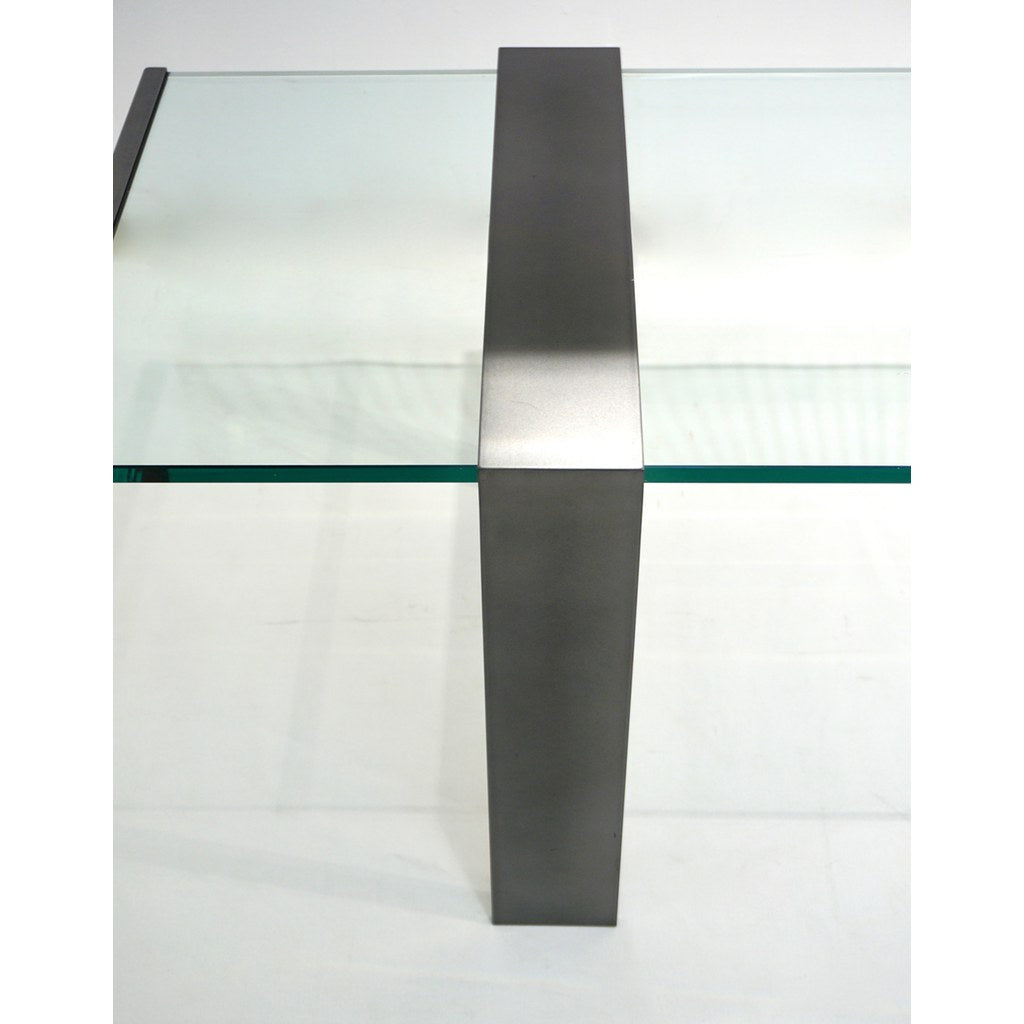 1970s Italian Design Urban Geometric Iron Satin & Crystal Clear Long Sofa Table - Cosulich Interiors & Antiques