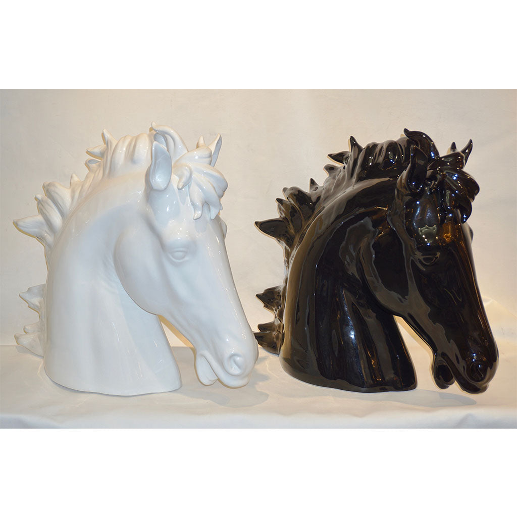 Modern Italian Design Oversized Black and White Ceramic Horse Head Sculptures - Cosulich Interiors & Antiques
