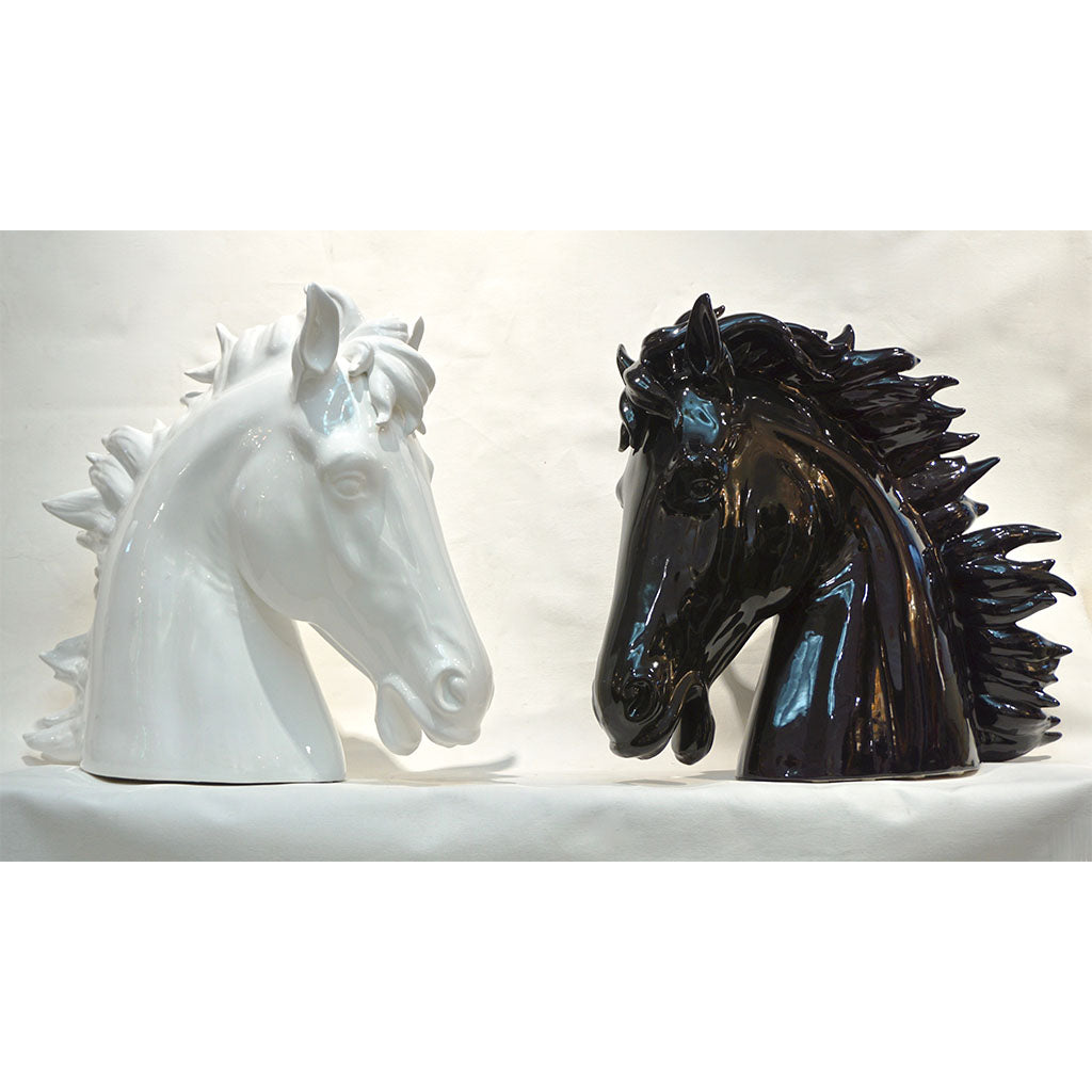 Modern Italian Design Oversized Black and White Ceramic Horse Head Sculptures - Cosulich Interiors & Antiques