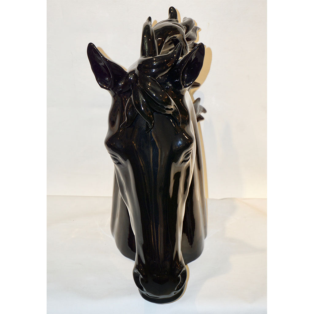 Modern Italian Design Oversized Black and White Ceramic Horse Head Sculptures - Cosulich Interiors & Antiques