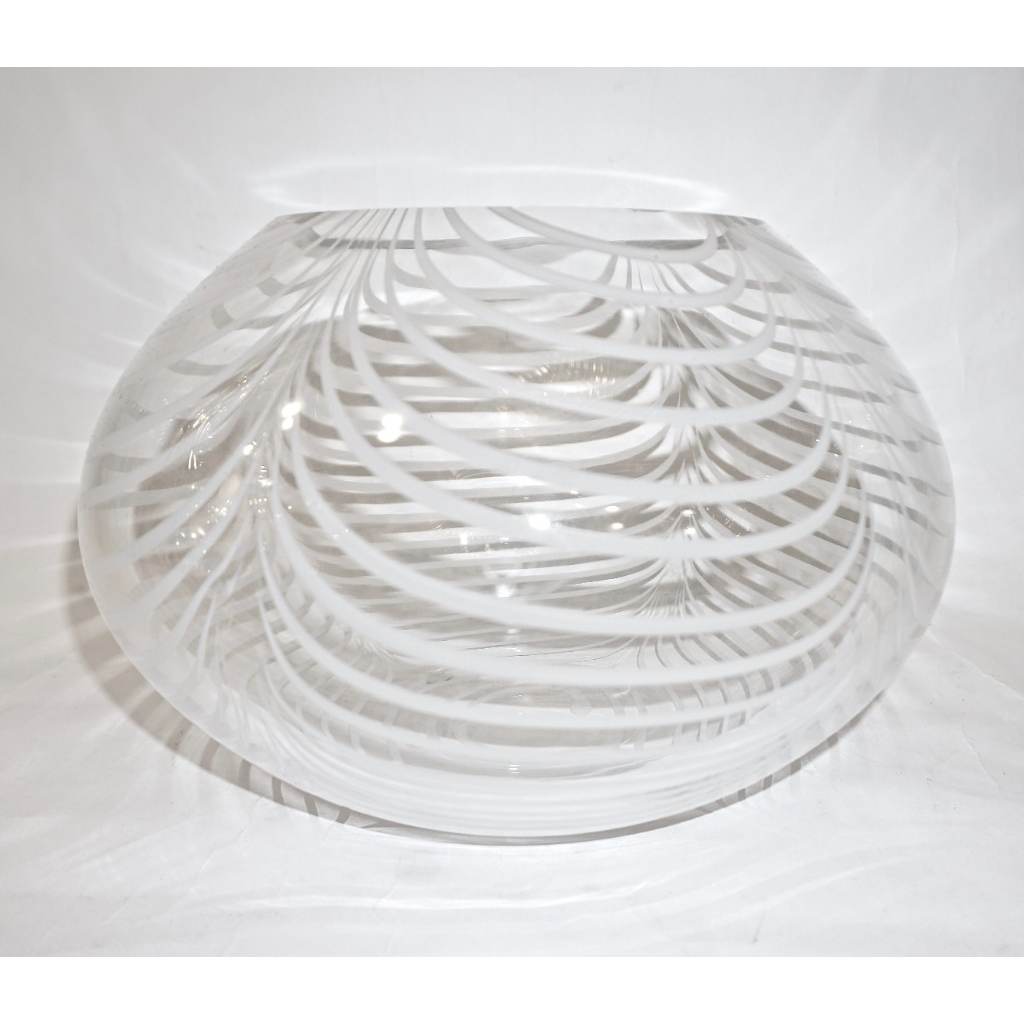 Formia 1970s Modern Italian Crystal Murano Glass Bowl with White Filigrana - Cosulich Interiors & Antiques
