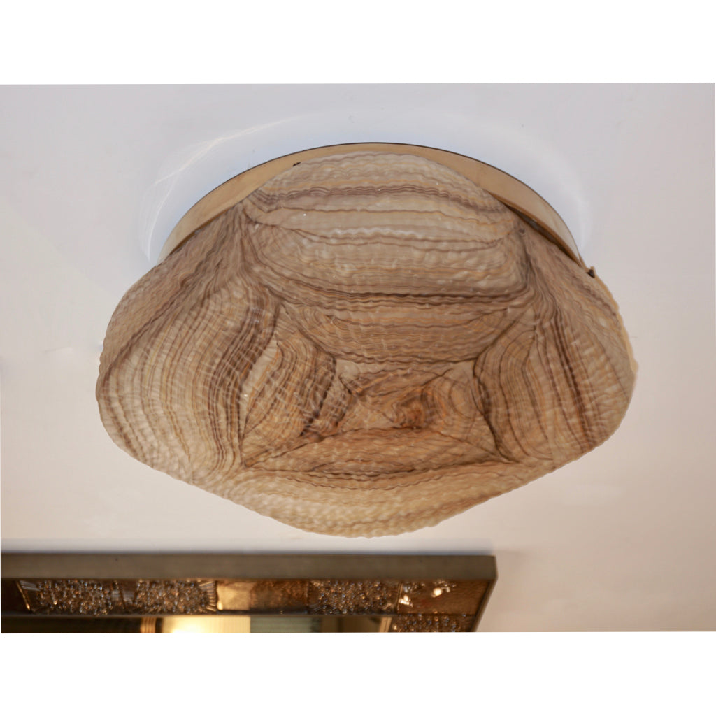 1970s Italian 2 Large Organic Cream Brown Murano Glass Sconces/Flushmounts