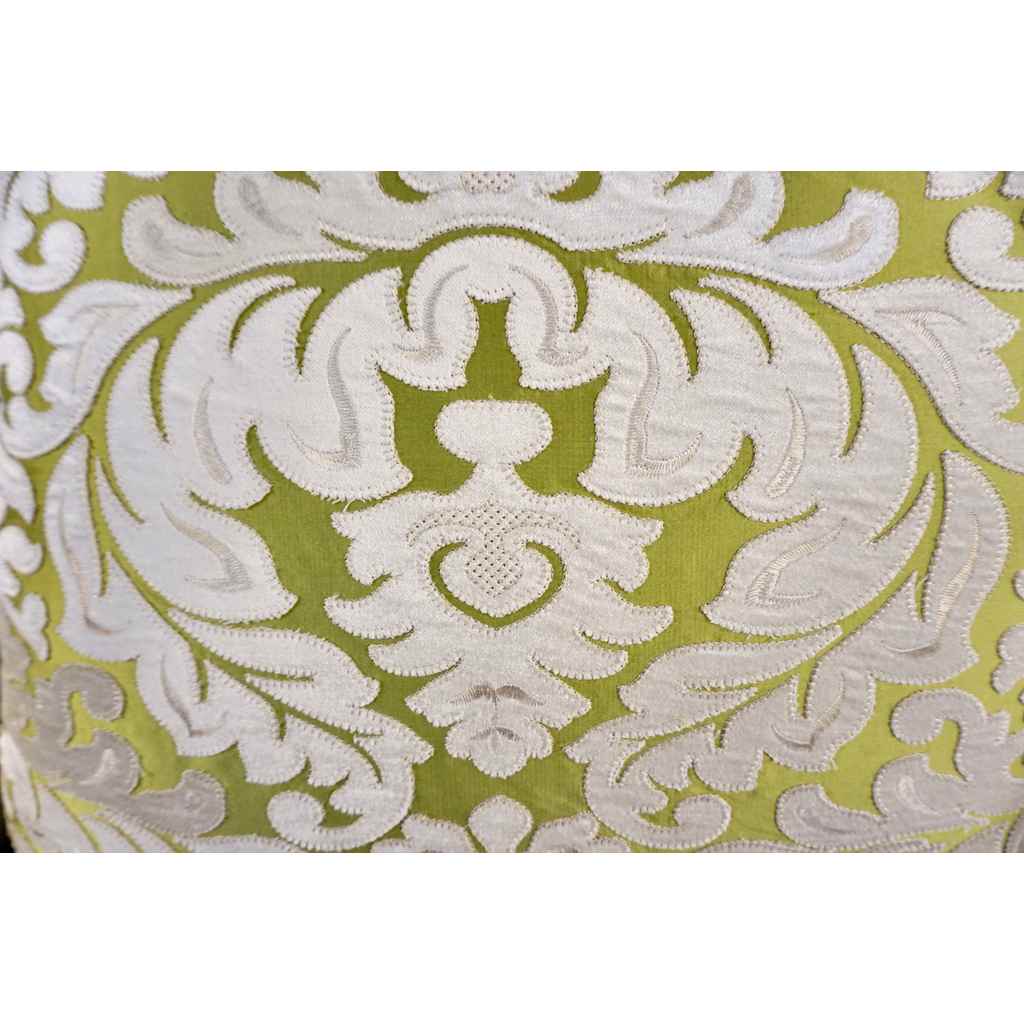Contemporary French Green and Ivory White Damask Velvet Throw Pillows - Cosulich Interiors & Antiques