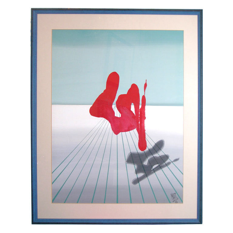 Dated 1980 Abstract Gouache Painting by Italian Designer Luciano Mattioli - Cosulich Interiors & Antiques