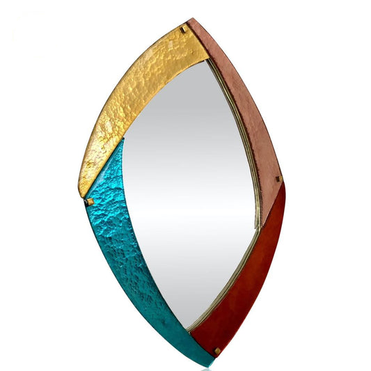 Bespoke Italian Memphis Design Gold Pink Turquoise Burgundy Murano Glass Mirror