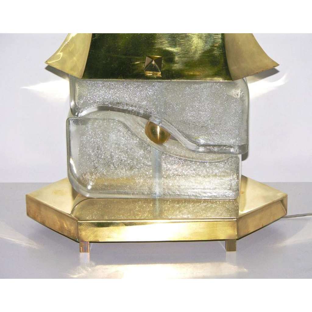 Gucci 1980s Italian Pair of Modern Gold Brass and Glass Lamps - Cosulich Interiors & Antiques