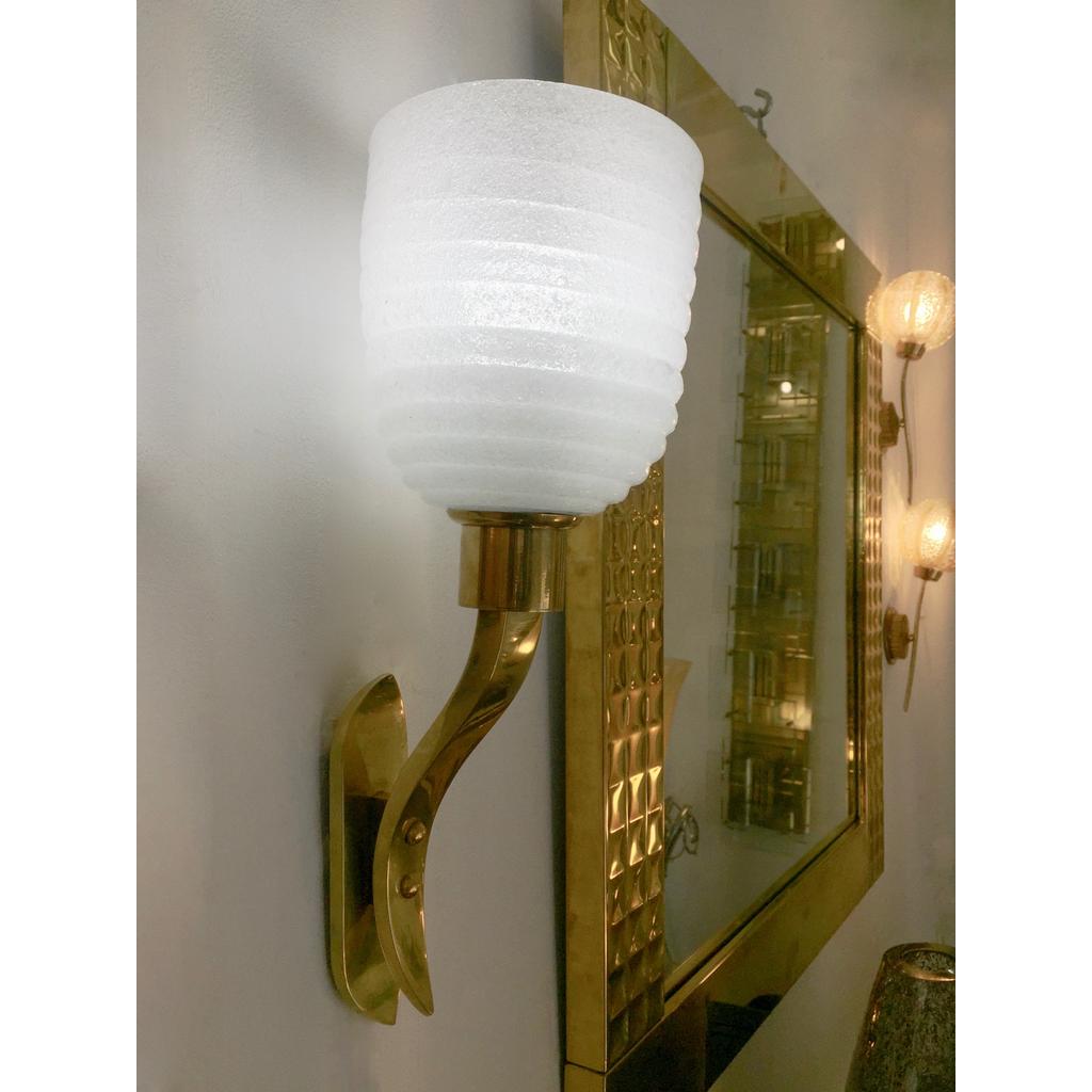 1960s Italian Pair of Art Deco Design Gold and White Murano Glass Sconces - Cosulich Interiors & Antiques