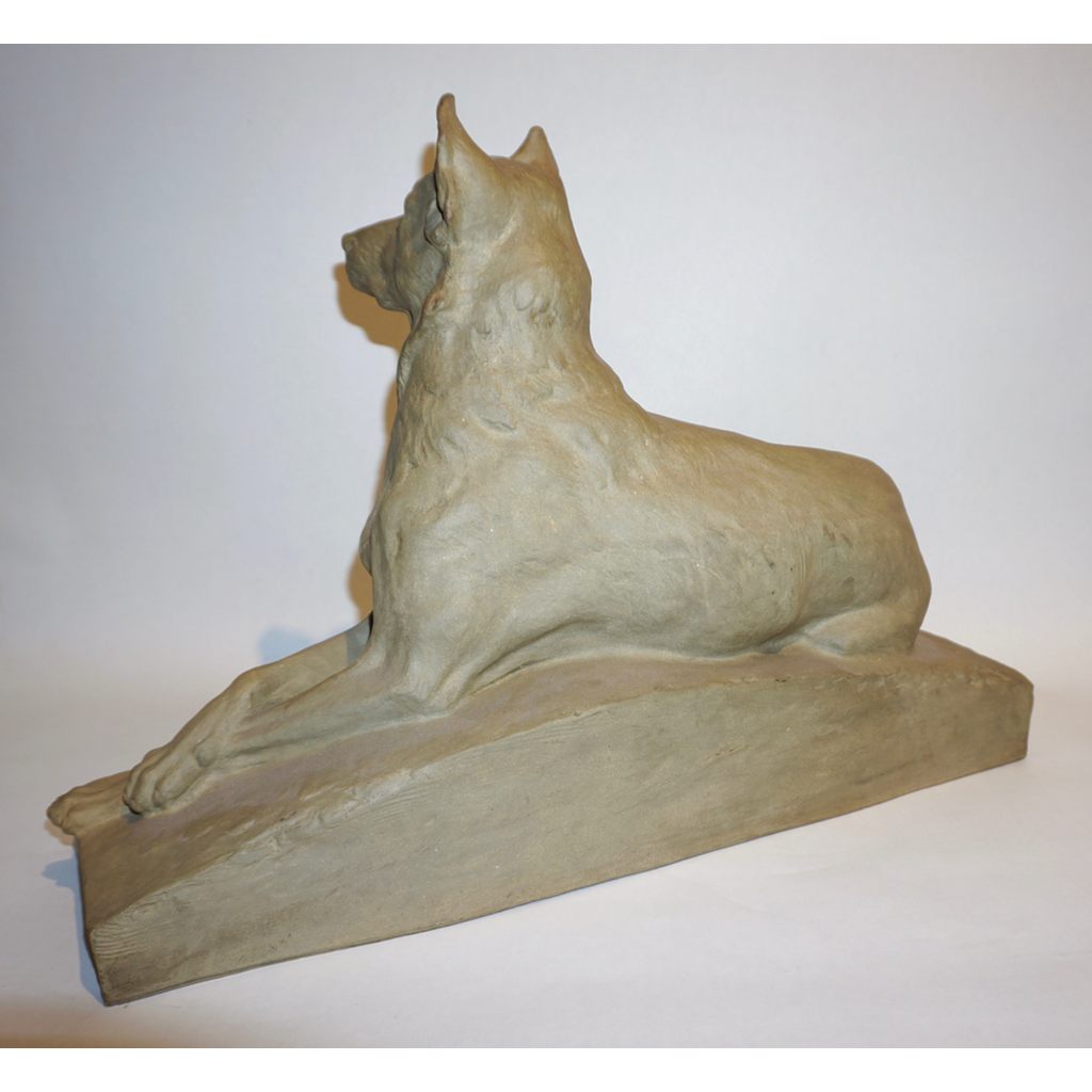 Charles Virion 1920 Antique Gray Terracotta Sculpture of a German Shepherd Dog - Cosulich Interiors & Antiques