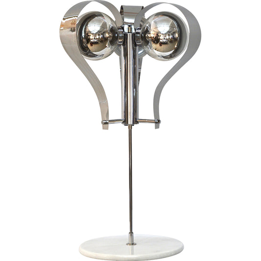 Italian 1960s Tall Vintage Chrome and White Marble Table Lamp