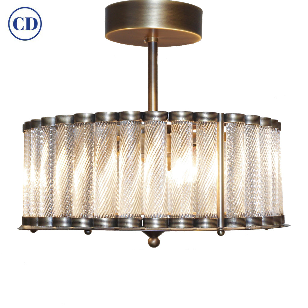 Italian Antique Bronze Finish Crystal Murano Glass Flush mount / Drum Chandelier
