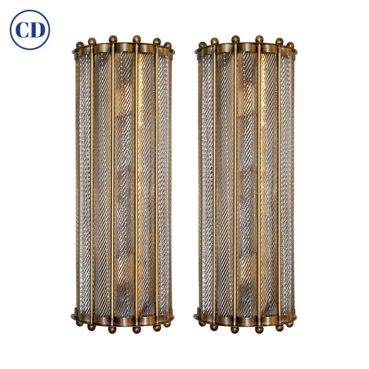 Italian Art Deco Design Crystal Murano Glass Half Moon Bronze Sconces