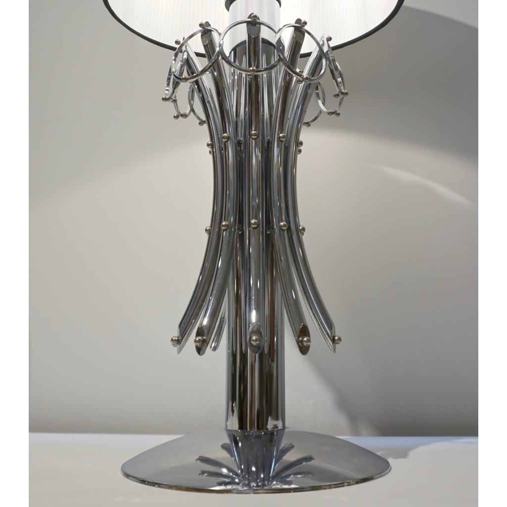 1970s Italian Vintage Tall Pair of Organic Nickel Table Lamps with Pendant Rings - Cosulich Interiors & Antiques