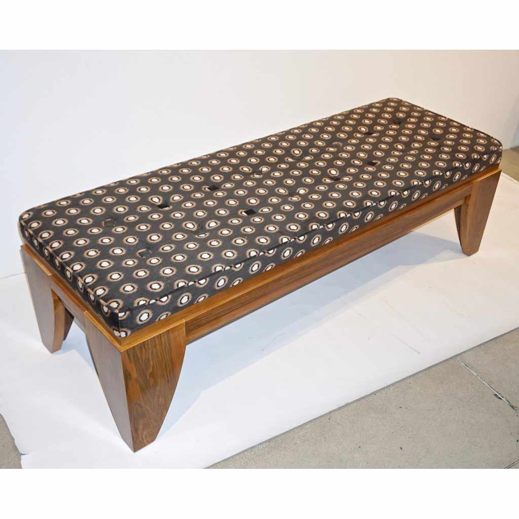 Smania 1970s Vintage Italian Brown and White Modern Design Bench in Solid Walnut - Cosulich Interiors & Antiques