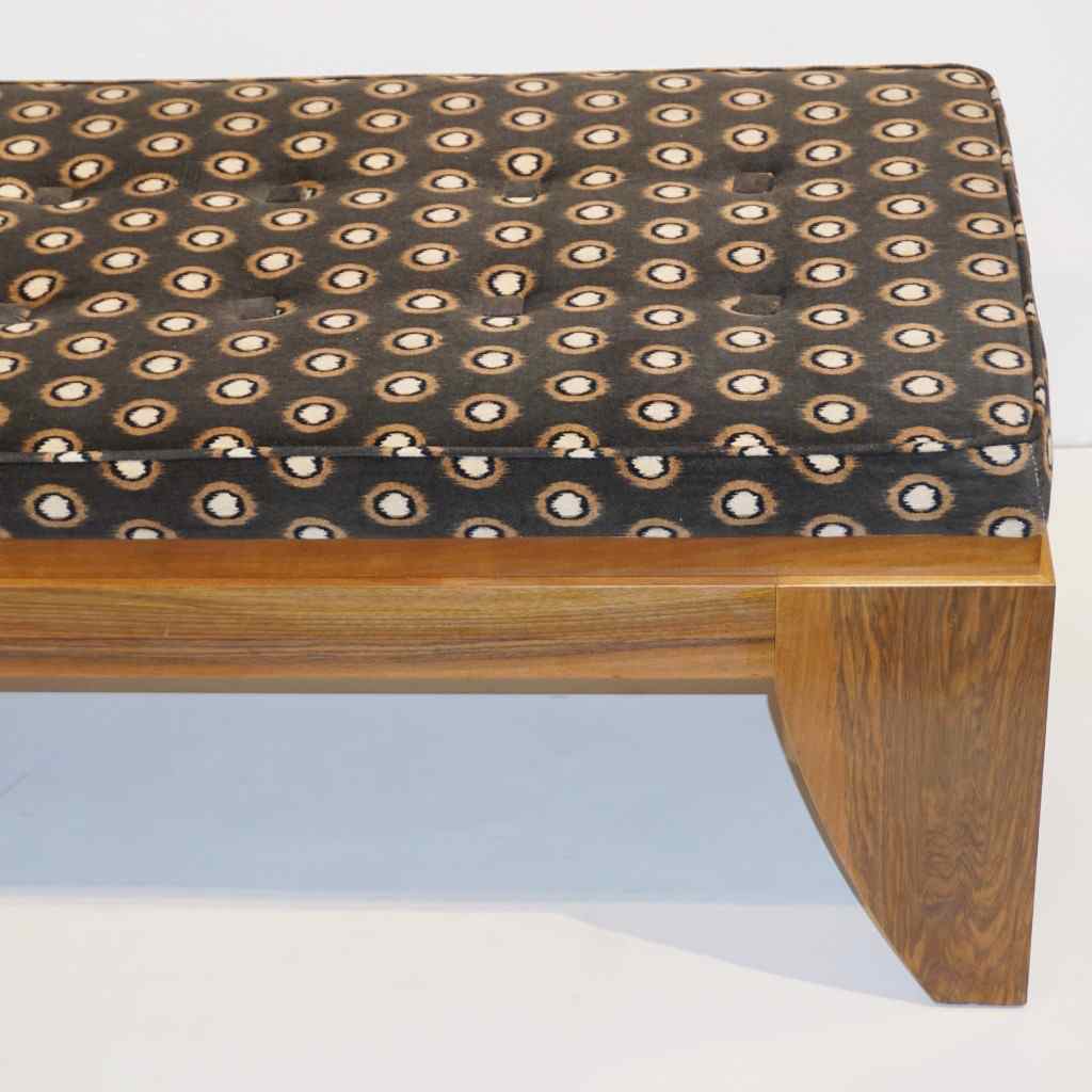 Smania 1970s Vintage Italian Brown and White Modern Design Bench in Solid Walnut - Cosulich Interiors & Antiques