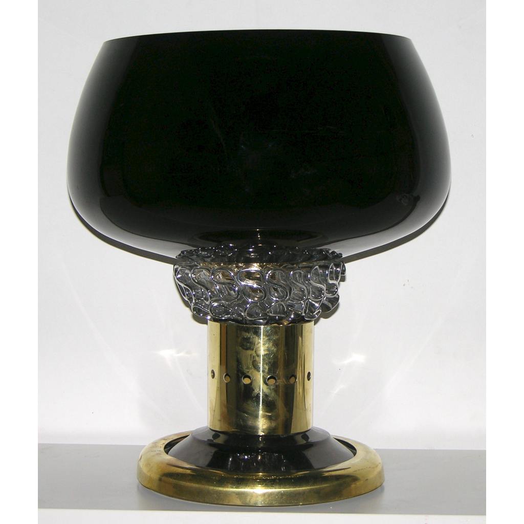 Seguso Vetri d'Arte Italian Grand Pair of Brass & Black Murano Glass Lamps - Cosulich Interiors & Antiques