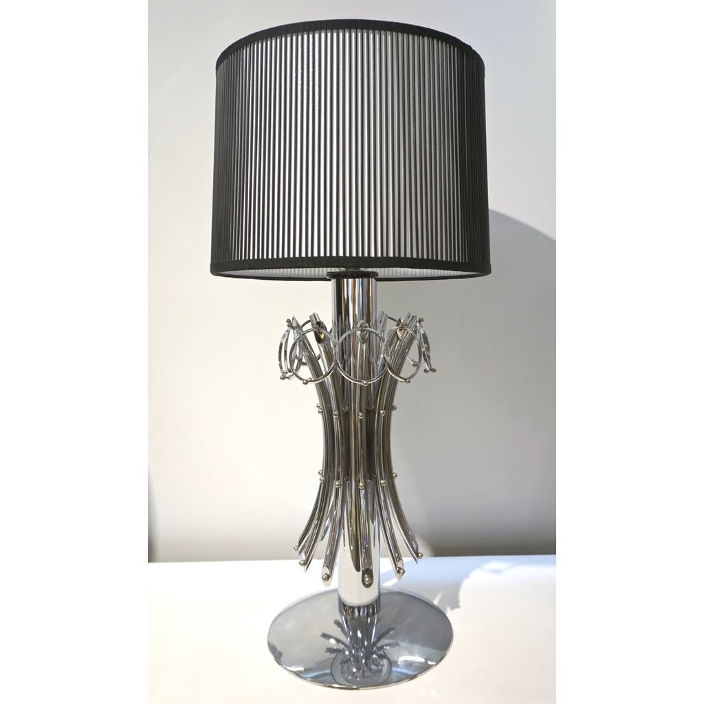 1970s Italian Vintage Tall Pair of Organic Nickel Table Lamps with Pendant Rings - Cosulich Interiors & Antiques