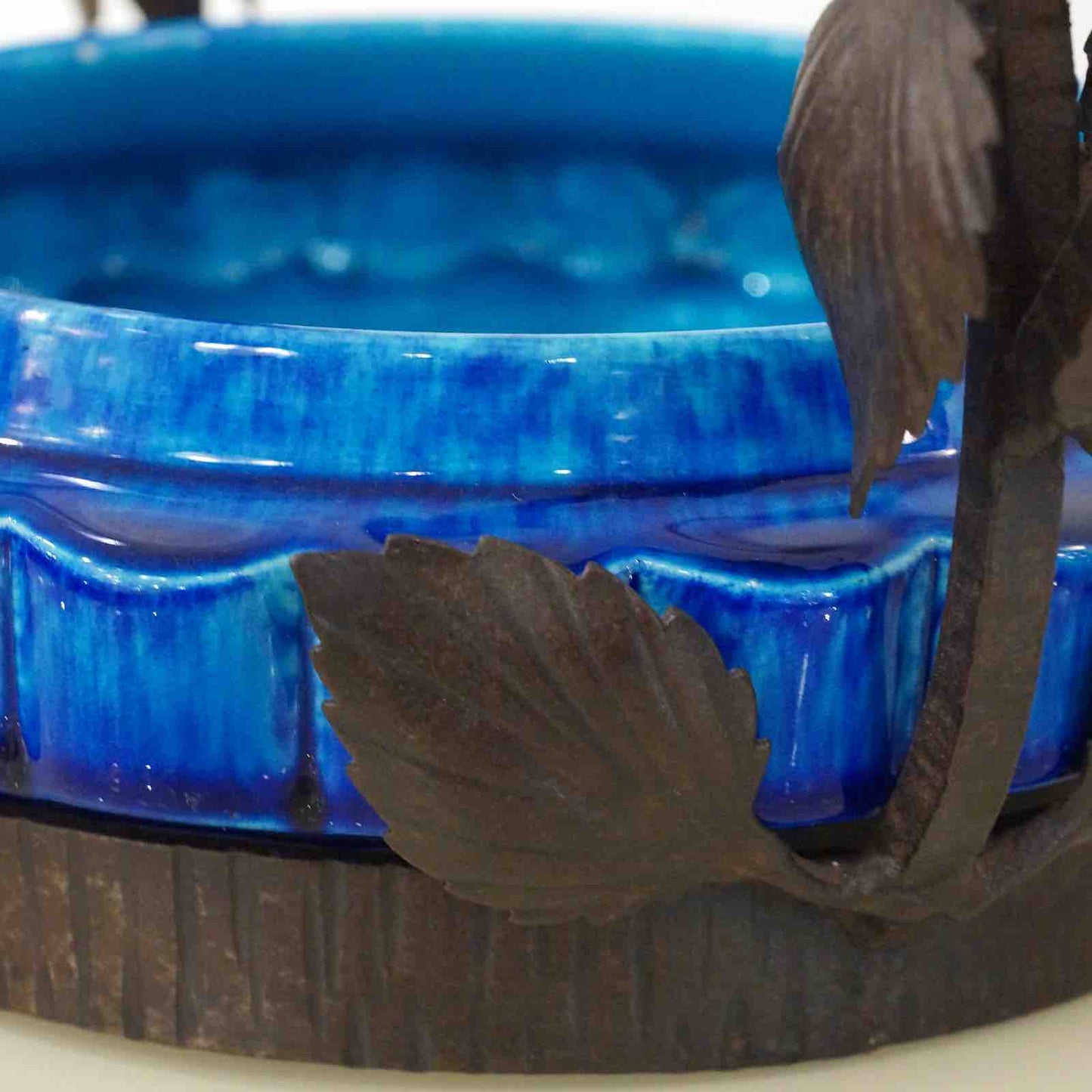 French Art Nouveau Paul Milet Sevres Ceramic Flower Wrought Iron Turquoise Bowl