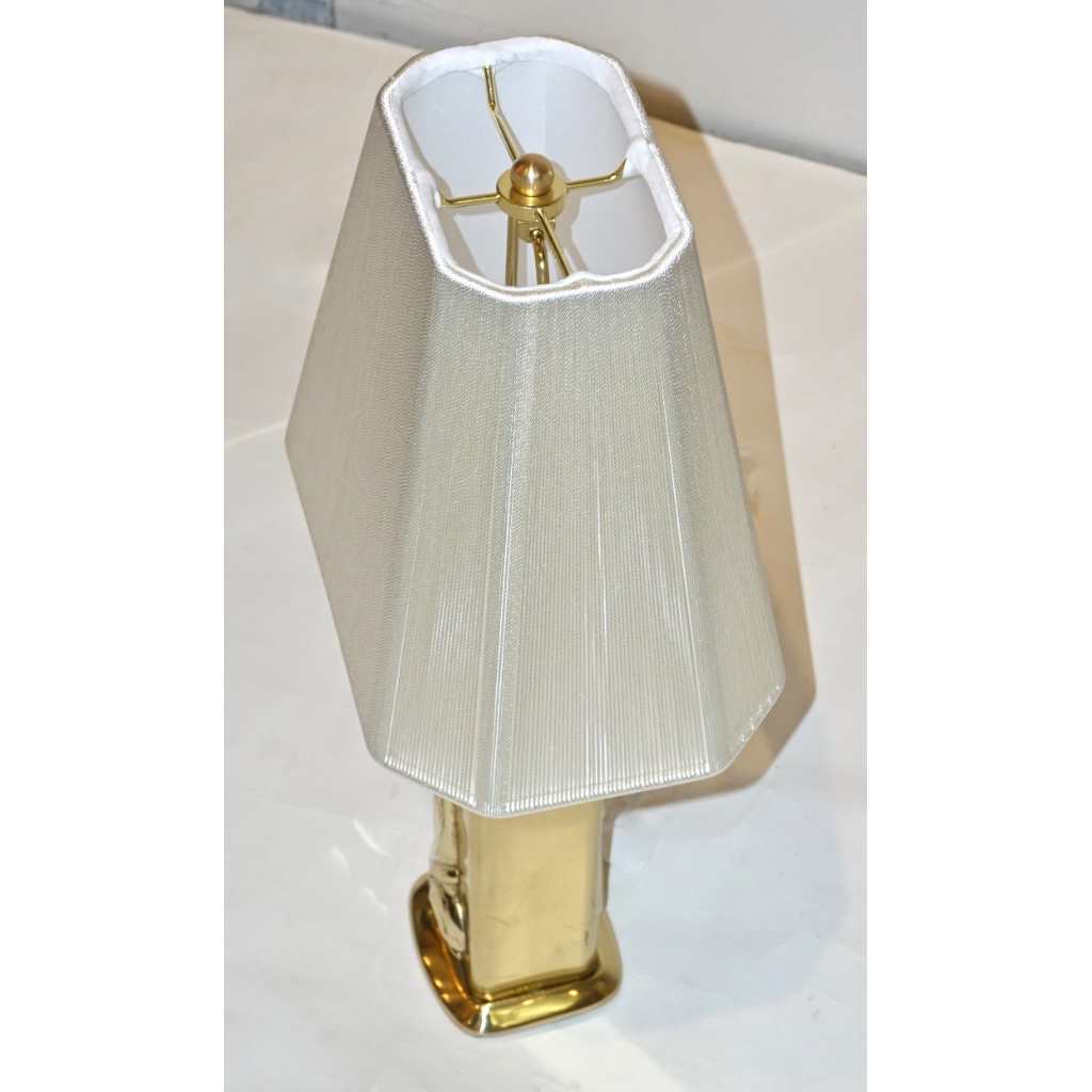 Lipparini 1960s Italian Vintage Pair of Gold Brass Lamps with White Silk Shades - Cosulich Interiors & Antiques