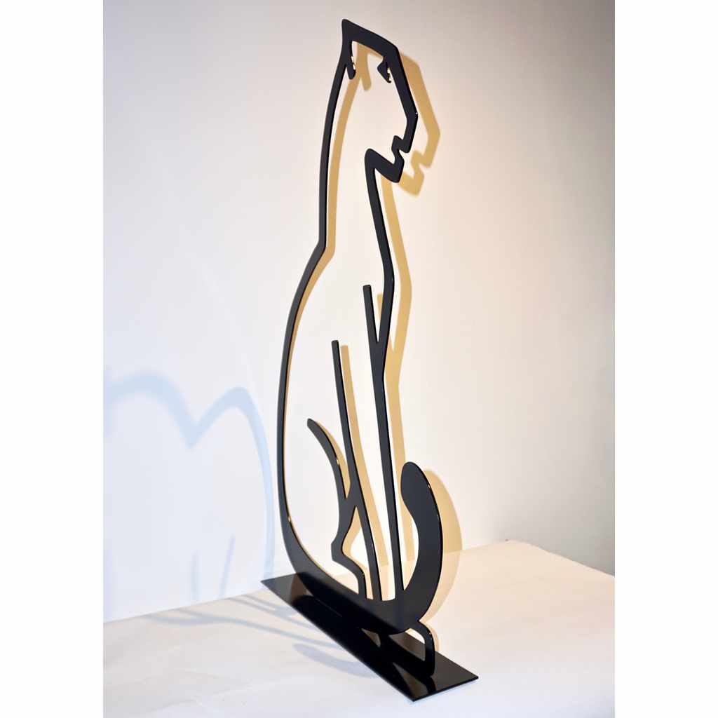 1980 Italian Minimalist Design Black Lacquered Iron Panther Silhouette Sculpture - Cosulich Interiors & Antiques