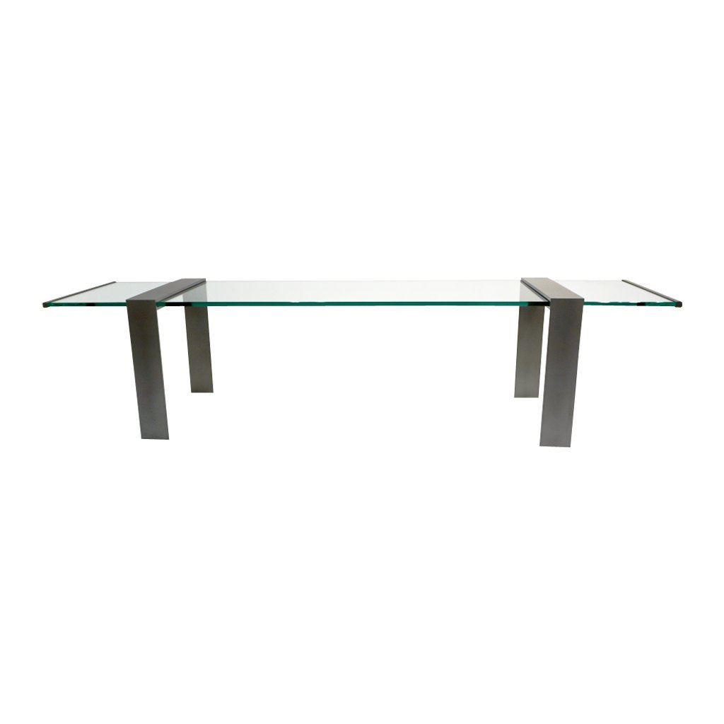 1970s Italian Design Urban Geometric Iron Satin & Crystal Clear Long Sofa Table - Cosulich Interiors & Antiques