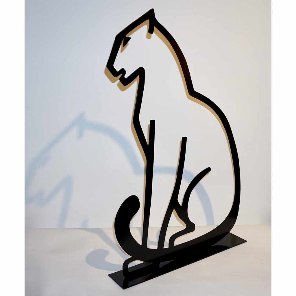1980 Italian Minimalist Design Black Lacquered Iron Panther Silhouette Sculpture - Cosulich Interiors & Antiques