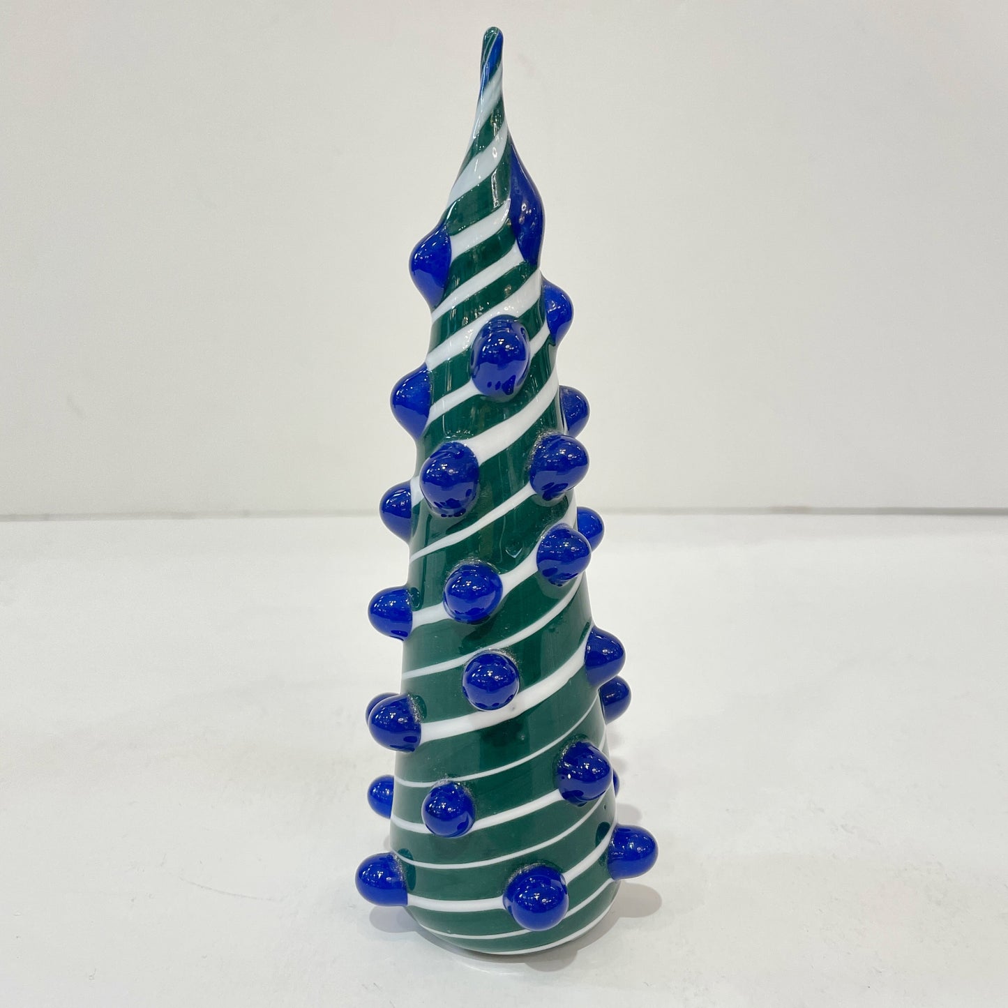 Contemporary Italian White Green Blue Murano Glass Christmas Tree Cone Sculpture