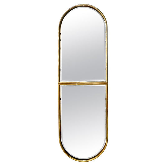 1960s Italian Minimalist Brass Floating Mirror with Round Arched Top Frame