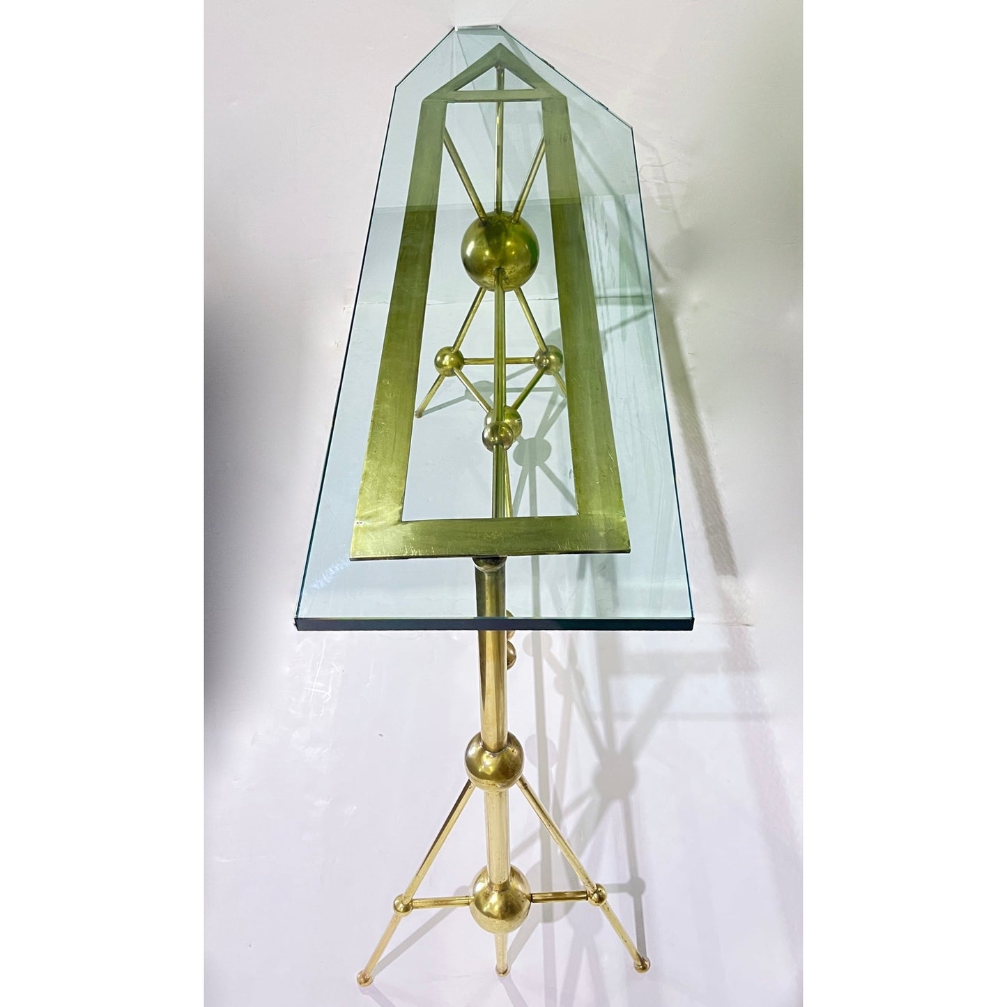 Italian Modern Atomic Planet Design Slim Asymmetrical Brass Sphere Console Table