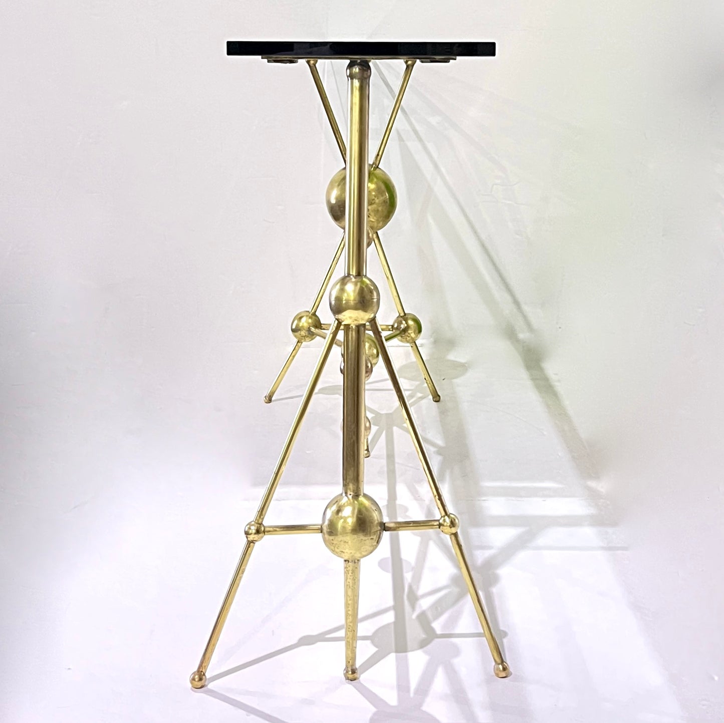 Italian Modern Atomic Planet Design Slim Asymmetrical Brass Sphere Console Table
