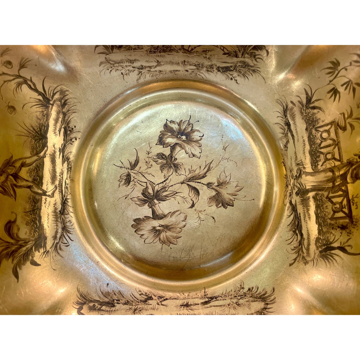 1959 French Black Gold Gilt Porcelain Gold Bowl Spool Signed