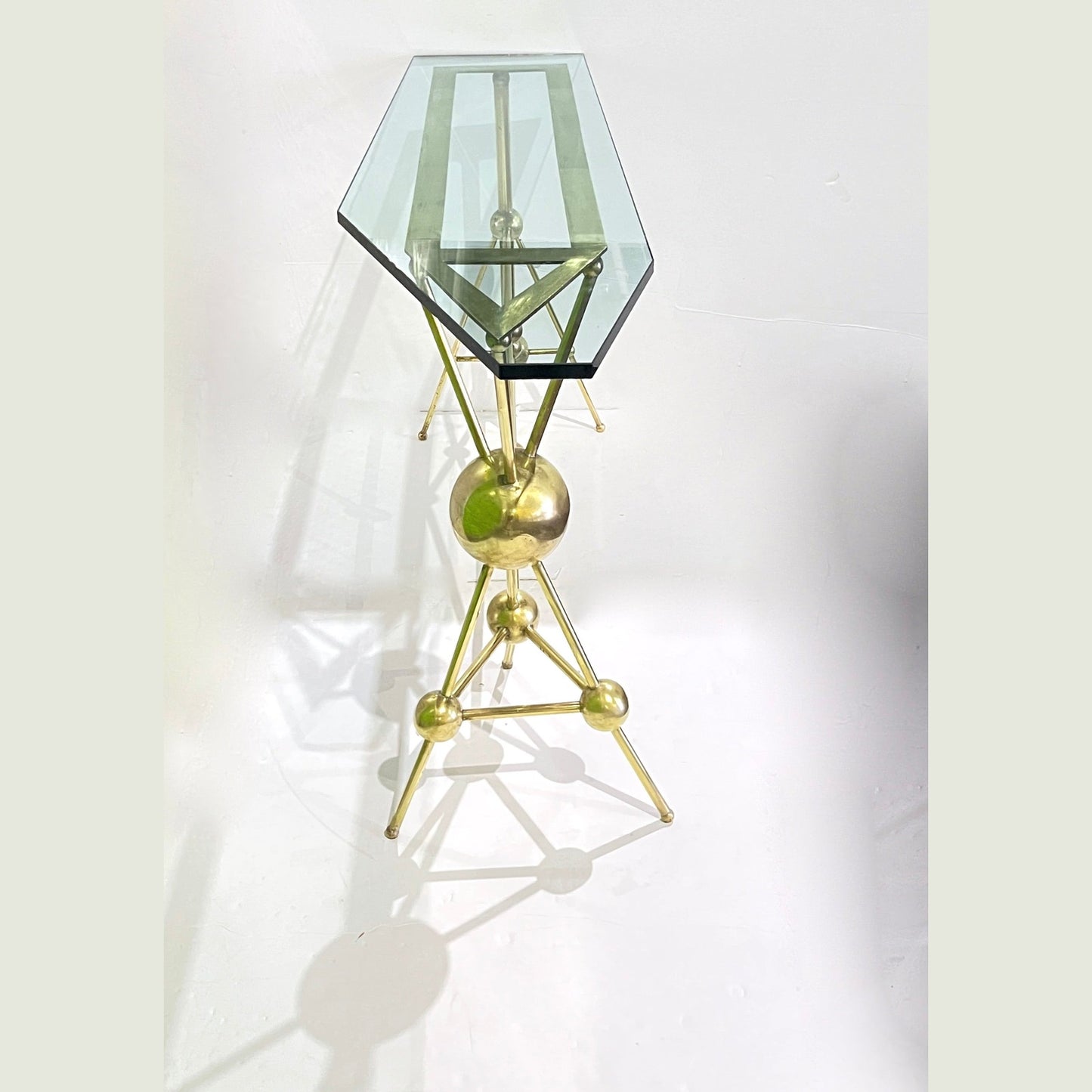 Italian Modern Atomic Planet Design Slim Asymmetrical Brass Sphere Console Table