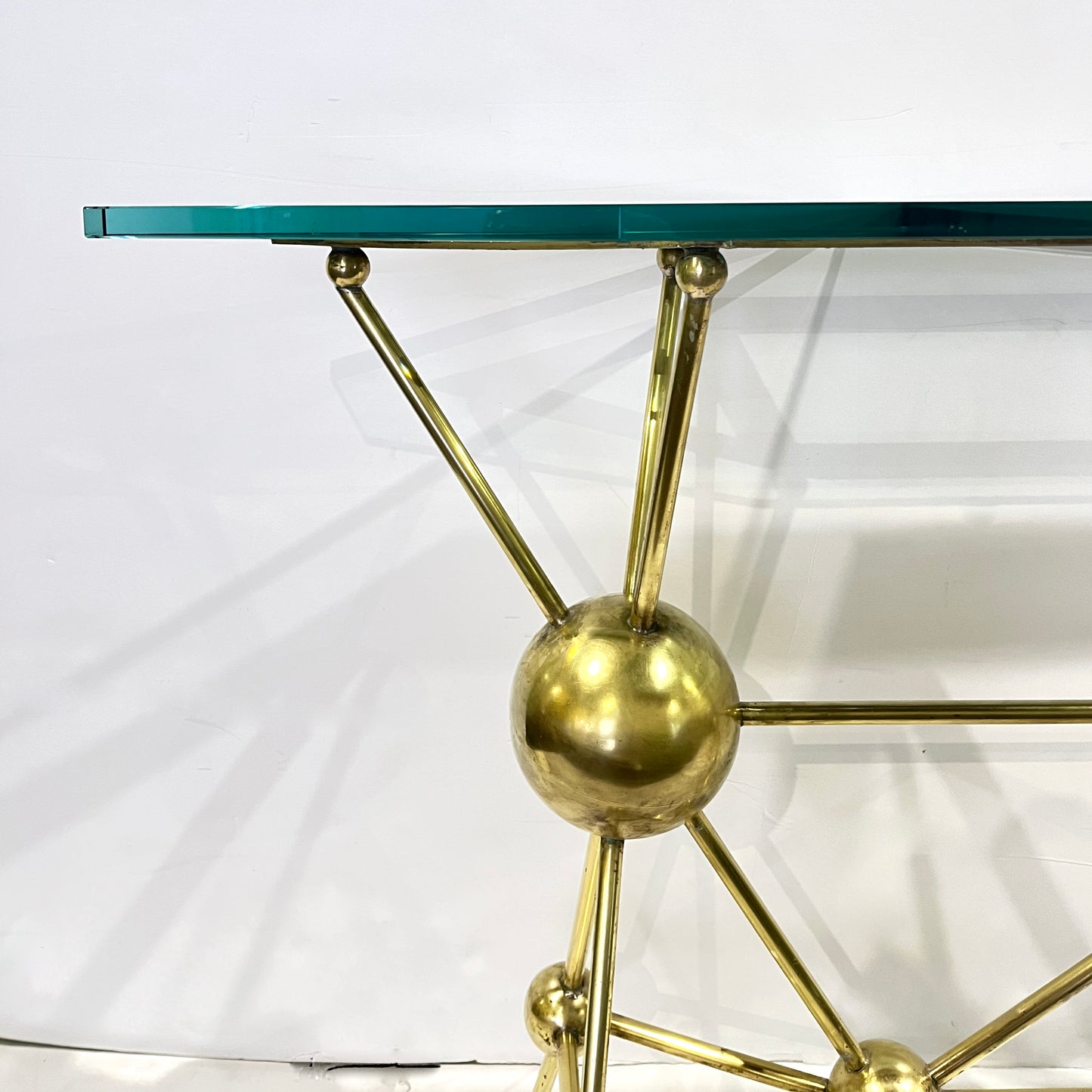 Italian Modern Atomic Planet Design Slim Asymmetrical Brass Sphere Console Table