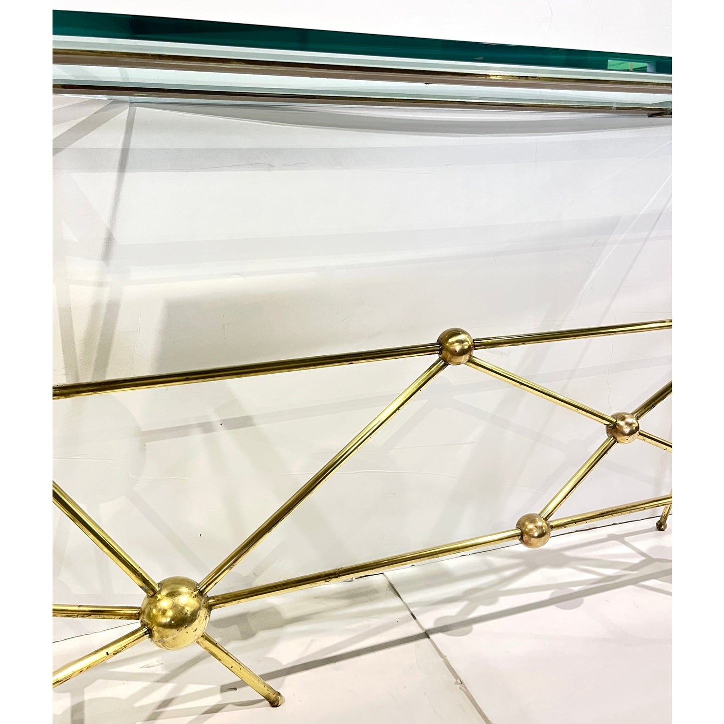 Italian Modern Atomic Planet Design Slim Asymmetrical Brass Sphere Console Table