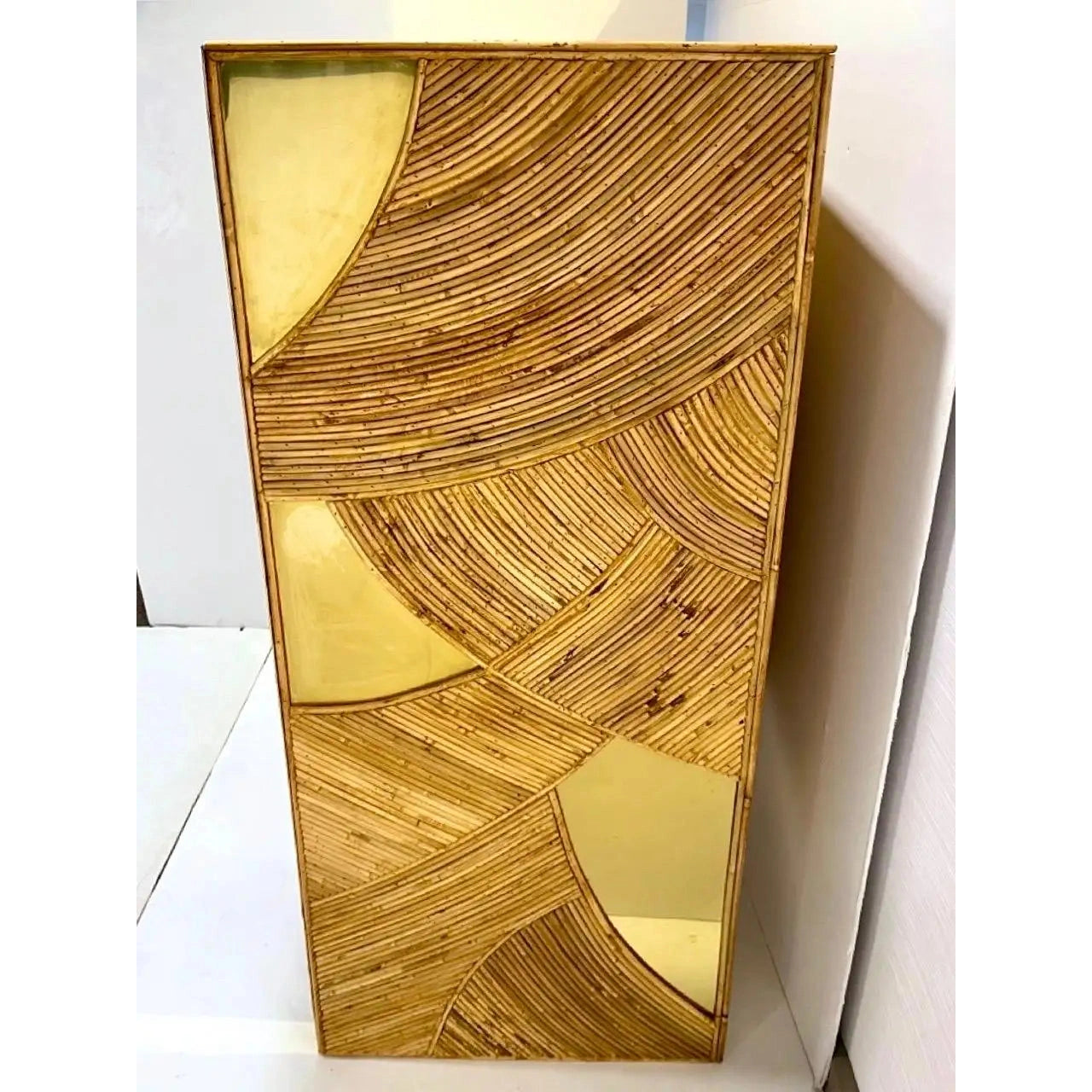 Contemporary Italian Bamboo Cabinet Bar with 2 Door 2 Glass Shelf Brass Details