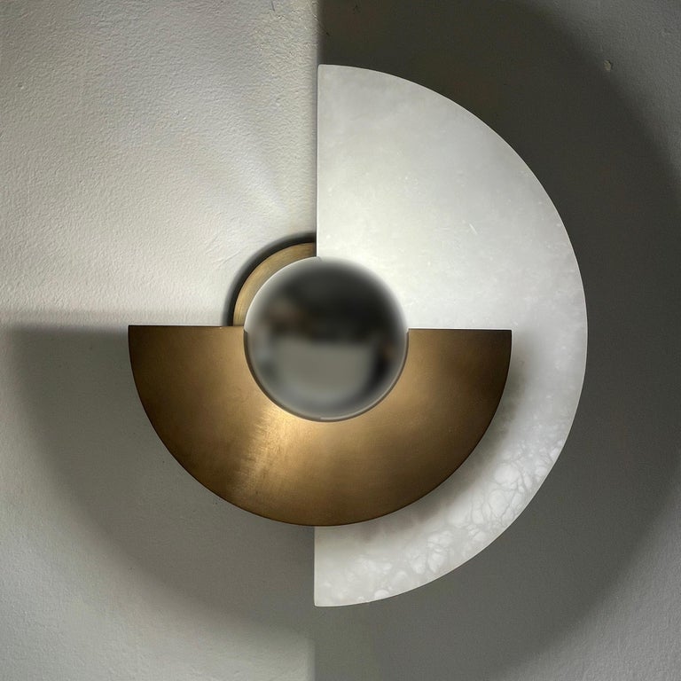 Bespoke Art Deco Style Half Moon Rotating Bronze Sconce in Alabaster