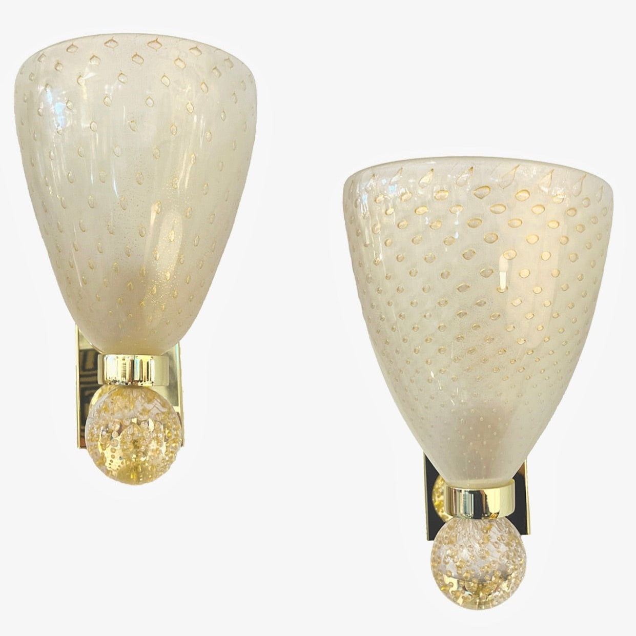 Contemporary Italian Art Deco Design Crystal Gold Frosted Murano Glass Sconces
